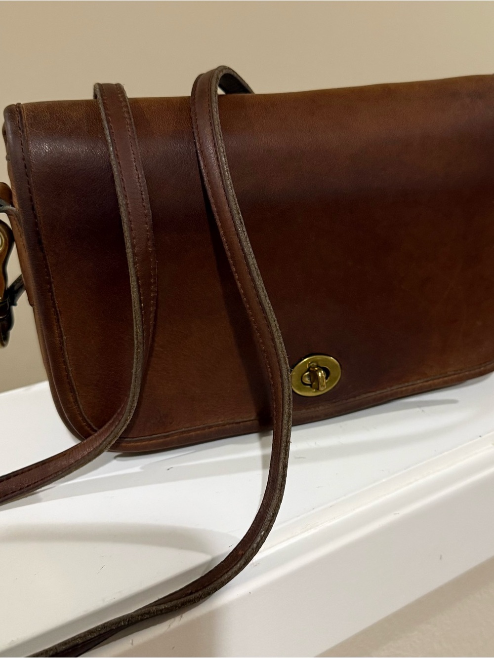 Vintage coach Brown Leather Crossbody Bag brass hardware